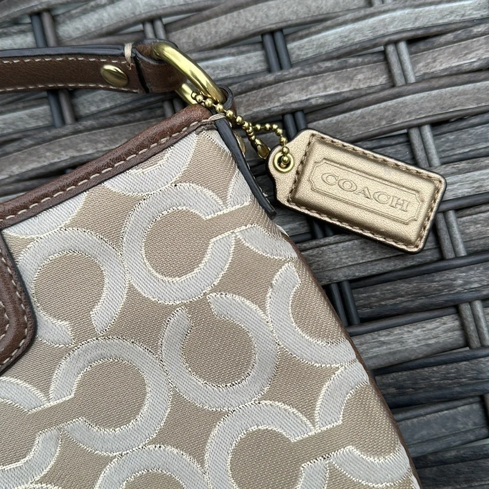 COACH Ashley Khaki & Gold Lurex Optic Art Swingpack Crossbody - Picture 6 of 16